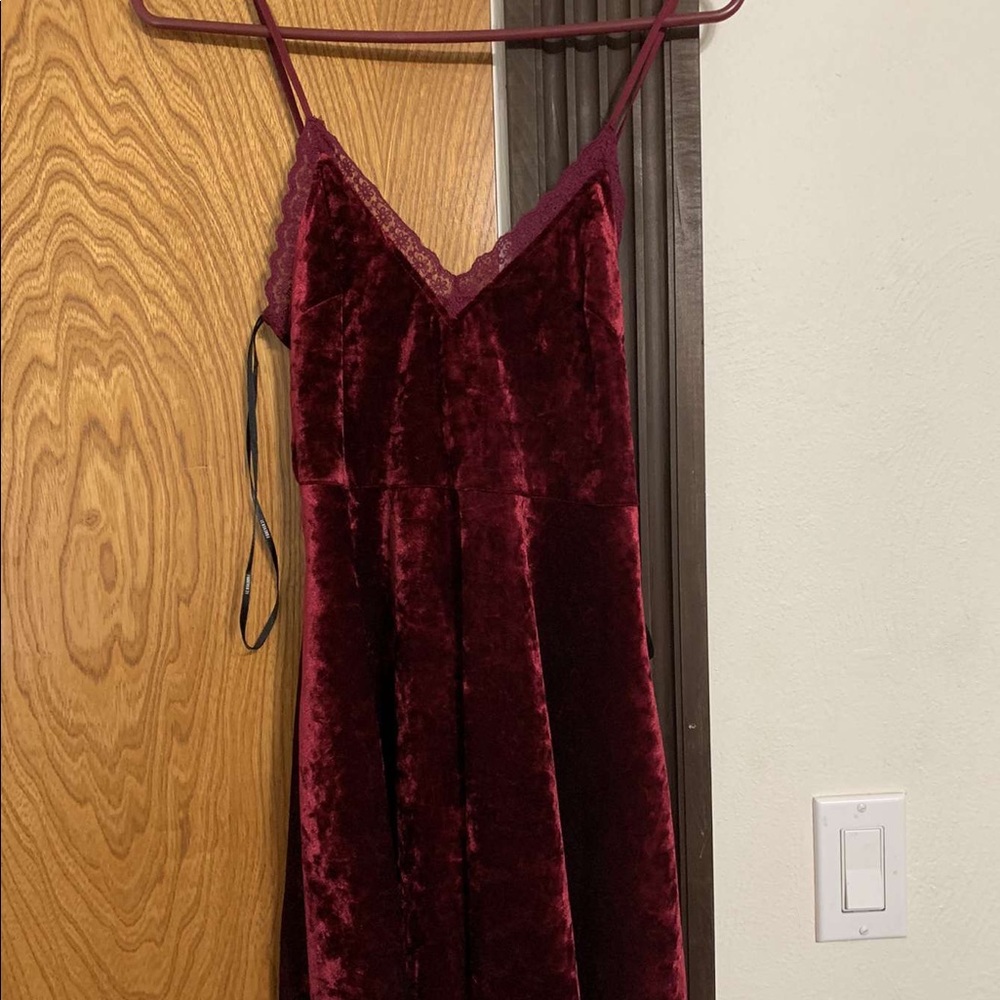 Red Velvet Lace Trim Skater Dress